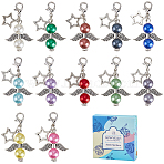 24Pcs Angel Acylic Imitation Pearl Pendant Decoration, Tibetan Style Alloy Star and Lobster Claw Clasps Charms for Bag Ornaments, Mixed Color, 43mm(HJEW-SC0002-01)