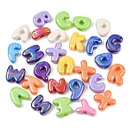 AB Color Plated Opaque Acrylic European Beads, Large Hole Beads, Letter, Mixed Color, 22~27x12~22.5x9~9.5mm, Hole: 6mm(AC-CBAE09B-02)