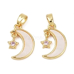 Brass Micro Pave Cubic Zirconia Pendants, Cadmium Free & Lead Free, with Acrylic, Moon with Star Charms, Real 18K Gold Plated, 16x10x2mm, Hole: 5x2.5mm(KK-L231-16G)