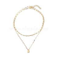 2Pcs 2 Style Rectangle with Good Luck Pendant Necklaces Set, Brass Oval Link & Dapped Chains Necklaces for Women, Golden, 14.57~18.50 inch(37~47cm), 1Pc/style(NJEW-JN04009)