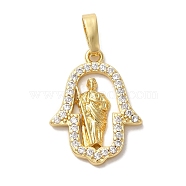 Brass Micro Pave Cubic Zirconia Pendants, Long-Lasting Plated, Cadmium Free & Lead Free, Hanmsa Hand with Jesus, Real 18K Gold Plated, 20x15x2mm, Hole: 6x3.5mm(KK-S391-11G)