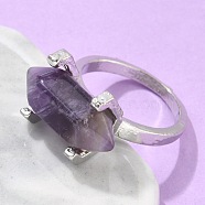 Natural Amethyst Finger Rings, with Alloy Ring Findings, Platinum, Bullet, Size 8, 18mm(X-RJEW-P121-A02)