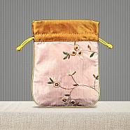 Chinese Style Brocade Drawstring Gift Blessing Bags, Jewelry Storage Pouches for Wedding Party Candy Packaging, Rectangle, Misty Rose, 15x12cm(PW-WG56623-03)