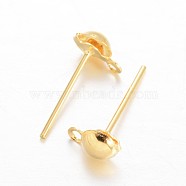Brass Stud Earring Findings, with Loop, Golden, 6.5x4mm, Hole: 1mm, Pin: 0.8mm(KK-F371-34G)