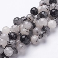 Natural Black Rutilated Quartz Beads Strands, Round, 12mm, Hole: 1mm, 16pcs/strand, 8 inch(X-G-D295-12mm)