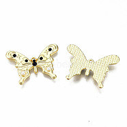 Rack Plating Alloy Pendants, with Rhinestone and ABS Plastic Imitation Pearl, Cadmium Free & Lead Free, Light Gold, Butterfly, Jet, 20x27x3mm, Hole: 1mm(PALLOY-N175-22-03LG)