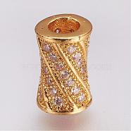 Brass Micro Pave Cubic Zirconia Beads, Column, Golden, 9x6mm, Hole: 3mm(ZIRC-G087-19G)