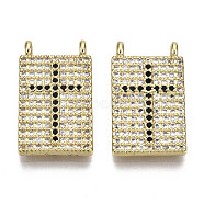 Brass Micro Pave Cubic Zirconia Pendants, Nickel Free, Rectangle with Cross, Real 16K Gold Plated, Black, 19x11x2mm, Hole: 1mm(ZIRC-N039-081A-NF)