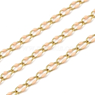 Ion Plating(IP) 304 Stainless Steel Link Chains, with Enamel, with Spool, Polished, Soldered, Real 18K Gold Plated, PeachPuff, 6.8x3.3x1.3mm, about 32.81 Feet(10m)/Roll(CHS-M006-03G-07)