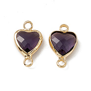 Transparent K9 Glass Connector Charms, Heart Links, with Light Gold Tone Brass Findings, Tanzanite, 14x8.5x3.7mm, Hole: 1.8mm(GLAA-A005-31LG-01)