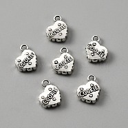 Tibetan Style Alloy Pendants, Heart Charms, with Word COOKIE, Antique Silver, 13x14x4mm, Hole: 2.5mm(FIND-CJC0009-56)