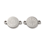 Religion 304 Stainless Steel Connector Charms, Flat Round with Saint Benedict Cross, Stainless Steel Color, 17.5x12x1mm, Hole: 1.8mm(STAS-C074-03A-P)