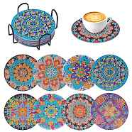 Custom DIY Diamond Painting Mandala Flower Cup Mat Kits, including Flat Round Acrylic Coaster, Cork Pad, Acrylic Rhinestones, Diamond Sticky Pen, Tray Plate, Mixed Color, 100x2mm(X1-DRAW-SZC0001-01)