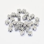 Long-Lasting Plated Brass Beads, Nickel Free, Four Leaf Clover, Real Platinum Plated, 5x5x2.5mm, Hole: 1.5mm(KK-K193-057P-NF)