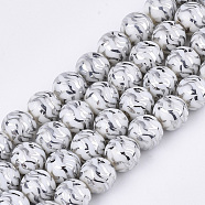 Electroplate Glass Beads Strands, Round, Silver, 10x9.5mm, Hole: 1.2mm, about 30pcs/strand, 11.2 inch(EGLA-S177-09B-07)