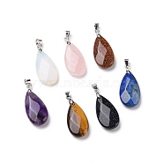 Natural & Synthetic Mixed Gemstone Pendants, with Brass Platinum Tone Findings, Faceted, Teardrop Charm, 29~30.5x13x6~7mm, Hole: 4x3.5mm(G-C007-01P)