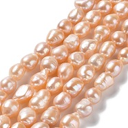 Natural Cultured Freshwater Pearl Beads Strands, Two Side Polished, Grade 4A, PeachPuff, 10~12x9~10x7~8mm, Hole: 0.6mm, about 32~33pcs/strand, 13.19''(33.5~34.5cm)(PEAR-Z002-23)