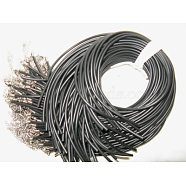 Black Rubber Necklace Cord Making, with Iron Findings and Iron End Chain, Platinum, 19 inch, 2mm(RCOR-D002-A)
