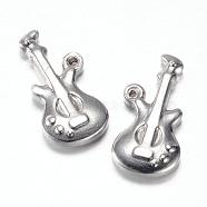 201 Stainless Steel Pendants, Guitar, Stainless Steel Color, 20x10x3mm, Hole: 1.2mm(STAS-G081-13P)