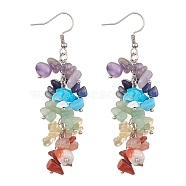 Natural & Synthetic Mixed Gemstone Chips Beaded Candy Cane Dangle Earrings, 304 Stainless Steel Wire Wrap Earringss, 76~76.5mm(EJEW-JE05368)