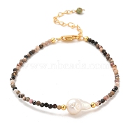 Natural Rhodonite and Natural Turquoise Bead Bracelets, with Sterling Silver Beads and Pearl Beads, Real 18K Gold Plated, 16.8~17cm(BJEW-E098-07G-01)