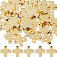 40Pcs Brass Beads, Cross, Real 18K Gold Plated, 8x8x3mm, Hole: 1.5mm(KK-BBC0014-01)