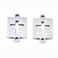 201 Stainless Steel Link Connectors, Laser Cut, Rectangle with Cross, Stainless Steel Color, 13x8x1mm, Hole: 1.2mm(STAS-S110-107P)