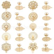 20Pcs 10 Style 304 Stainless Steel Stud Earrings Finding, with Horizontal Loops, Hollow Out Flower, Golden, 13~18x10.5~15.5mm, Hole: 1.2mm, Pin: 0.85mm, 2Pcs/style(STAS-UN0041-93)