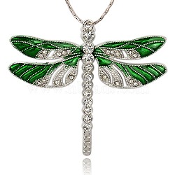 Alloy Enamel Dragonfly Big Pendants, with Crystal Rhinestone, Platinum, Green, 57x64x5mm, Hole: 2mm(ENAM-L034-01P)