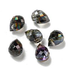 Electroplate Glass Beads, Faceted, Half Plated, Teardrop, Black, 9.5x8mm, Hole: 1.2mm(EGLA-A041-02-HP01)