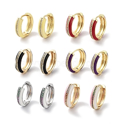 Brass Micro Pave Cubic Zirconia Hoop Earrings, Enamel Earrings for Women, Mixed Color, 19.5x5.5mm(EJEW-L269-111)