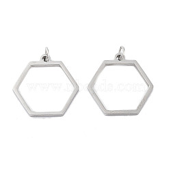 304 Stainless Steel Pendants, Laser Cut, with Jump Ring, Stainless Steel Color, Hexagon, 17x16.5x1mm, Hole: 2mm(STAS-G324-01C-P)