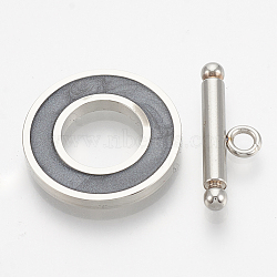 201 Stainless Steel Toggle Clasps, with Enamel, Ring, Gray, Ring: 19.5x2mm, Inner Diameter: 10mm, Bar: 21x7x3mm, Hole: 2mm(STAS-T037-06A)