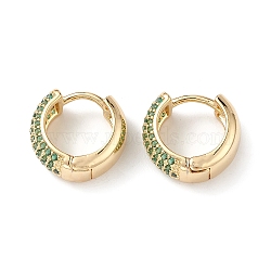 Cubic Zirconia Hoop Earrings, Real 16K Gold Plated Brass Jewelry for Women, Green, 14.5x6mm, Pin: 1mm(EJEW-M216-01A)