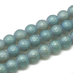 Electroplate Glass Beads Strands, Frosted Style, Faceted(96 Facets) Round, Cadet Blue, 10x9mm, Hole: 1.5mm, about 70pcs/strand, 25.2 inch(EGLA-Q108-10mm-06)