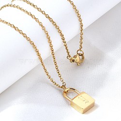 304 Stainless Steel Rolo Chain Pendant Necklaces, Padlock Necklaces for Women Men, Locks with Letter, Letter Y, 17.64 inch(44.8cm)(NJEW-S444-01G-25)