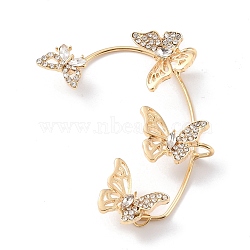Butterfly Crystal Rhinestone Cuff Earrings for Girl Women Gift, Brass Earrings for Non-Piercing Ear, Golden, 57x44.5x12mm(EJEW-F275-01A-G)
