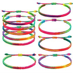 Braided Nylon Thread Cord Bracelets, Colorful, 1/4 inch(0.5cm), Inner Diameter: 2~3-1/8 inch(5~8cm), 5pcs/set(BJEW-SW00049-01)