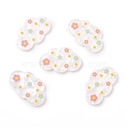 Opaque Acrylic Pendants, Cloud with Flowers, White, 23x37x2.5mm, Hole: 1.6mm(KY-M003-17)