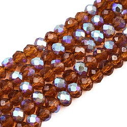 Electroplate Glass Beads Strands, Half Rainbow Plated, Faceted, Rondelle, Saddle Brown, 3.5~3.8x3mm, Hole: 0.4mm, about 113~115pcs/strand, 32.5~33cm(EGLA-A044-T3mm-L02)