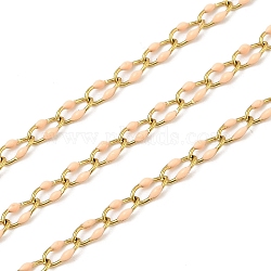 Ion Plating(IP) 304 Stainless Steel Link Chains, with Enamel, with Spool, Polished, Soldered, Real 18K Gold Plated, PeachPuff, 6.8x3.3x1.3mm, about 32.81 Feet(10m)/Roll(CHS-M006-03G-07)