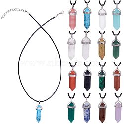 SUNNYCLUE DIY Necklace Making, with Natural & Synthetic Gemstone and Glass Pointed Pendants, with Brass Findings and Waxed Cotton Cord, Bullet, Mixed Color, 36~40x12mm, Hole: 3x4mm(DIY-SC0008-34P)