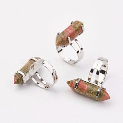 Natural Unakite Finger Rings, with Iron Ring Finding, Platinum, Bullet, Size 8, 18mm(RJEW-P120-D03)