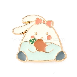 Rabbit Holding Carrot Enamel Pins, Zinc Alloy Lapel Pin Backs for Backpack Clothes, Honeydew, 27x31mm(JEWB-S044-01A-G)