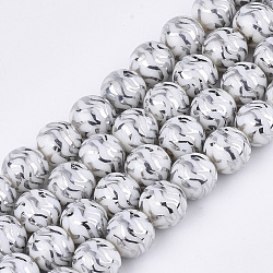 Electroplate Glass Beads Strands, Round, Silver, 10x9.5mm, Hole: 1.2mm, about 30pcs/strand, 11.2 inch(EGLA-S177-09B-07)