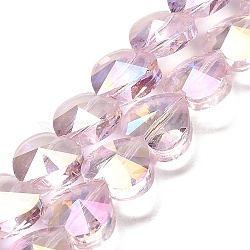 Electroplate Glass Beads Strands, Heart, Faceted, Pearl Pink, 10x10x6mm, Hole: 1.2mm, about 78~80pcs/strand, 28.82~28.94''(73.2~73.5cm)(EGLA-B004-01A-AB09)