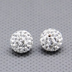 Czech Glass Rhinestones Beads, Polymer Clay Inside, Half Drilled Round Beads, 001_Crystal, PP9(1.5.~1.6mm), 8mm, Hole: 1mm(RB-E482-8mm-001)