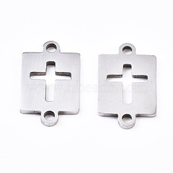 Tarnish Resistant 201 Stainless Steel Link Connectors, Laser Cut, Rectangle with Cross, Stainless Steel Color, 13x8x1mm, Hole: 1.2mm(STAS-S110-107P)