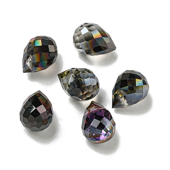 Electroplate Glass Beads, Faceted, Half Plated, Teardrop, Black, 9.5x8mm, Hole: 1.2mm