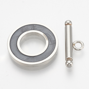201 Stainless Steel Toggle Clasps, with Enamel, Ring, Gray, Ring: 19.5x2mm, Inner Diameter: 10mm, Bar: 21x7x3mm, Hole: 2mm